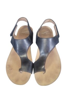 Dansko Reece Black Leather Velcro Memory Foam Arch Support  Comfort Sandals S 39